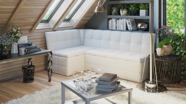 Скамья угловая со спальным местом «Домино» (Кожзам белый)