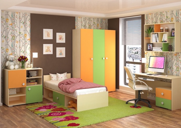 Детский Гарнитур Светофор Беленый Дуб/Оранж/Авокадо